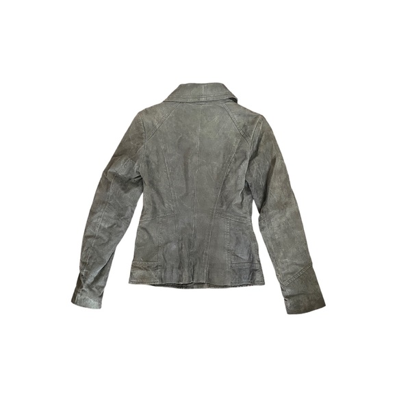 Blink Gray Suede Leather Jacket with Faux Leather Strap Detailing Size XXS - Picture 8 of 10